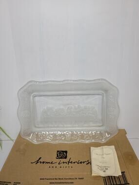 Vintage Tiara Indiana Glass Last Supper Bread Tray Clear Pressed Trinket Dish